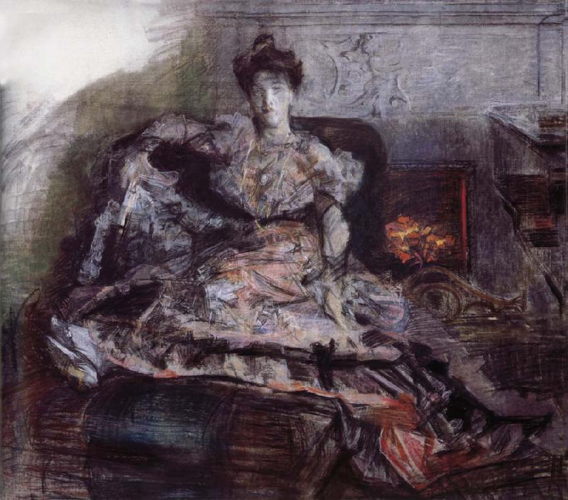  The Portrait of Isabella  near the fireplace
